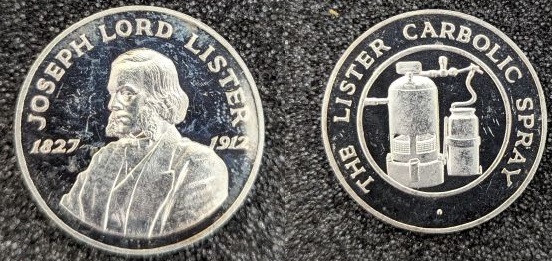 Medallion commemorating Lister's development of a carbolic spray device.[438]