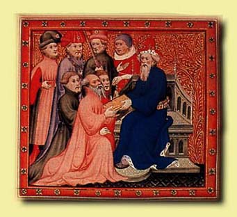 Marco Polo and Kublai Khan, Italian book illustration 14th century Marco Polo at the Kublai Khan.JPG