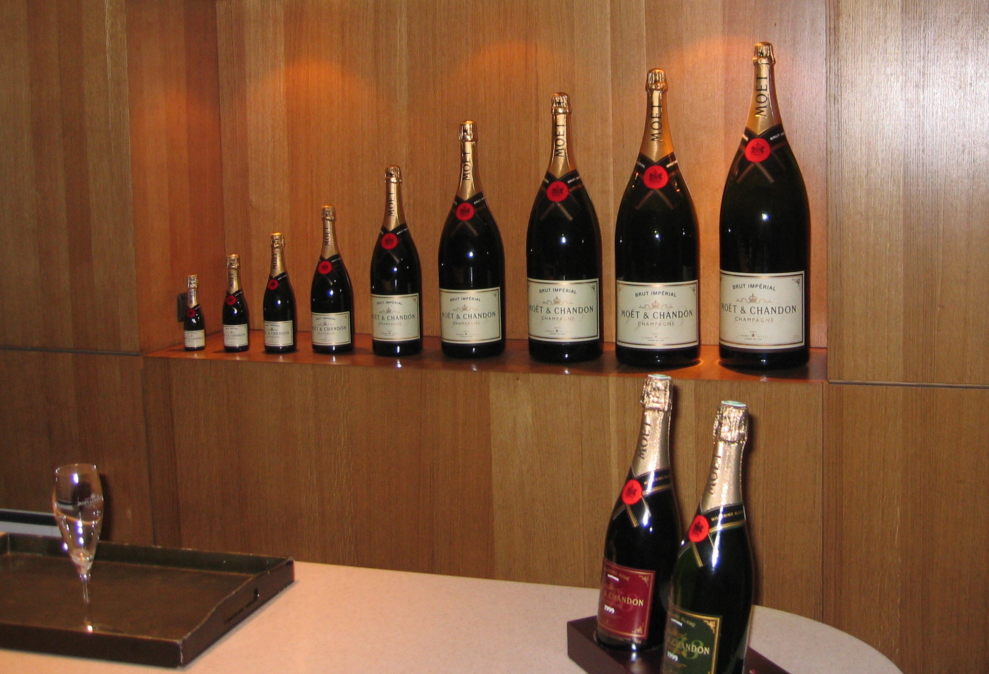 Champagne bottles in various sizes, Imperial, Moet et Chandon winery, LVMH  luxury goods group, Stock Photo, Picture And Rights Managed Image. Pic.  IBR-1962917