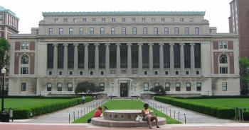Butler Library at Columbia University in the City of New York, which has the largest endowment of any higher education institution in New York.