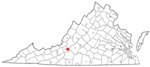 Locatie van Roanoke in Virginia