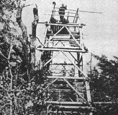 1905 tower built by Balsam Lake Club Balsam Lake Mountain fire tower 1905.jpg