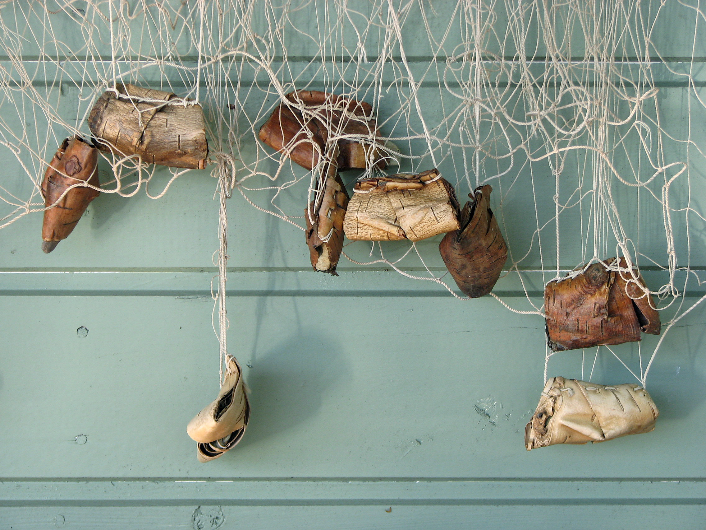 Old Fishing Nets Birch Bark Floats Stock Photo 123768790