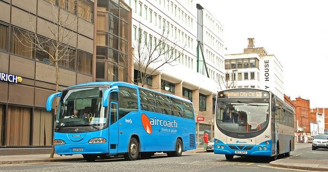 File:Buses of FirstGroup Aircoach and Ulsterbus in Belfast, Northern Ireland 15 March 2009.jpg