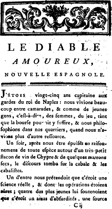 Primera página de ''El diablo enamorado'' (edición de 1788).