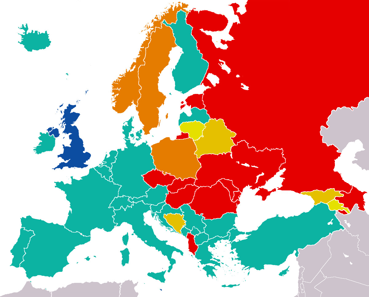 Mapa de Europa con límites de alcohol en los países