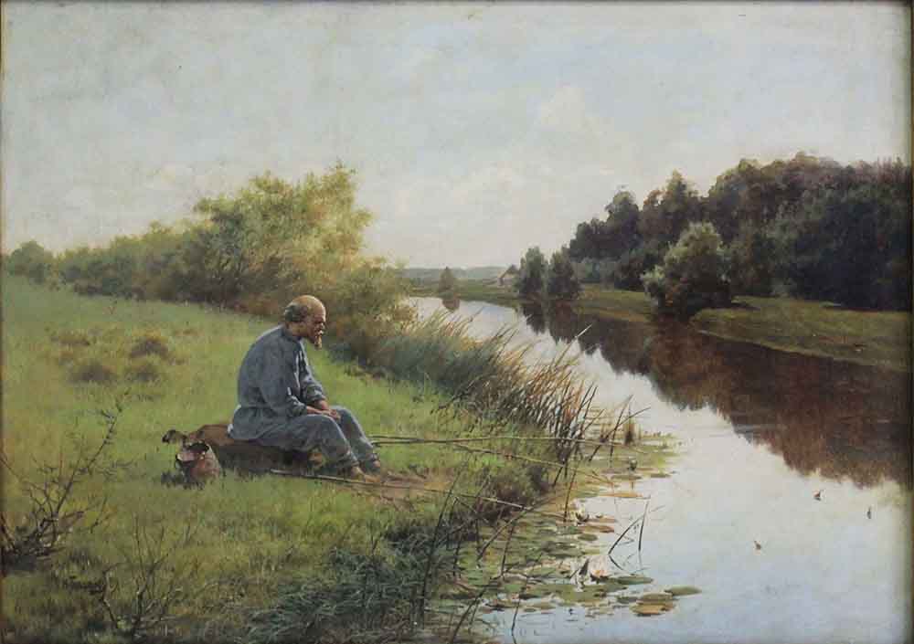 The fisherman with a fishing tackle on the bank of a pond 7724322