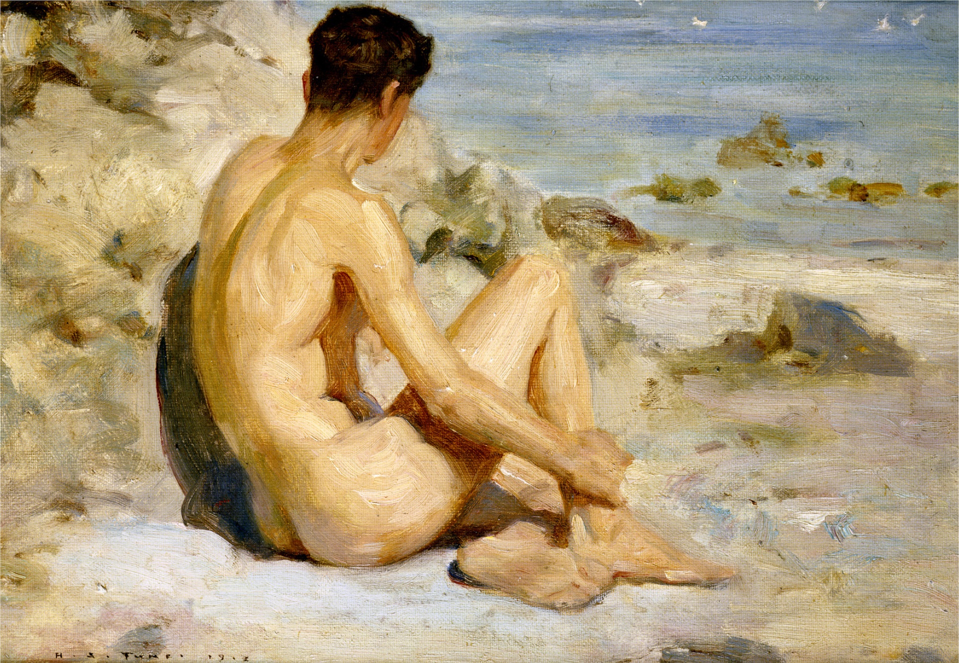 Henry Scott Tuke - Boy on a beach, 1912.jpg. 