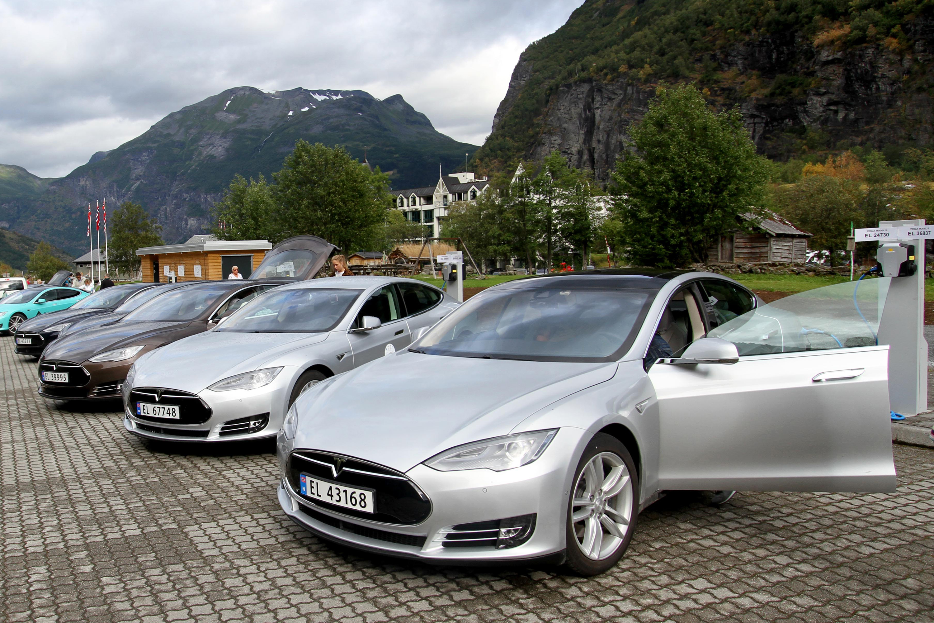 Essen, North Rhine-Westphalia, Germany - An electric car, Tesla