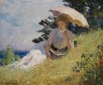 Frank W. Benson, The Hillside (Güneşte ve gölgede okumak), 1921.jpg