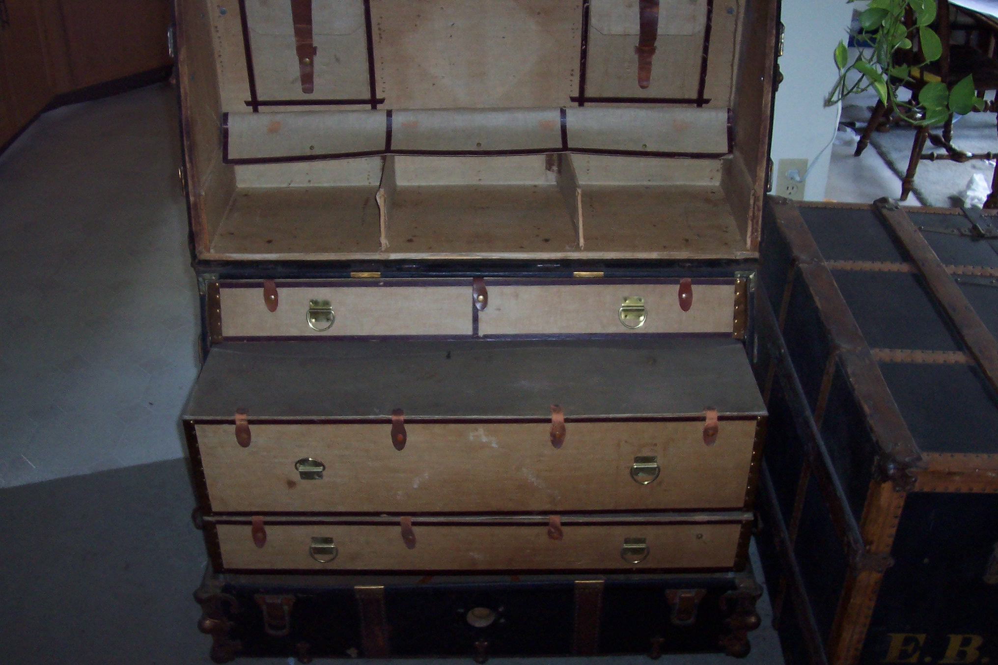 Artist Made Miniature Theatrical Steamer Trunk Converts to a Dresser Signed