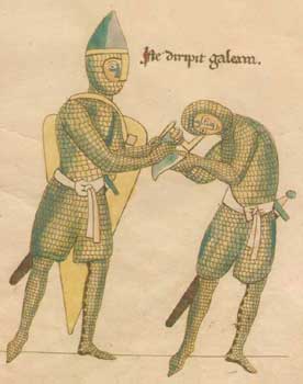 12th century western European knights. Their helmets are of the 'Phrygian cap' shape (with a forward-deflected apex), a type also used and manufactured by the Byzantines