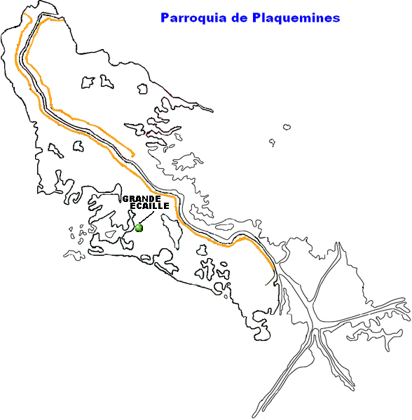 Location of Grande Ecaille within Plaquemines Parish, Louisiana.