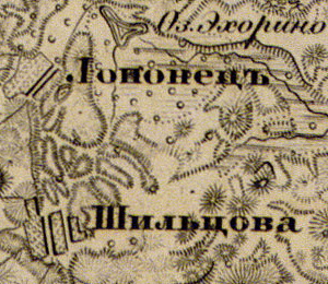 Деревня Шильцево на карте 1863 года