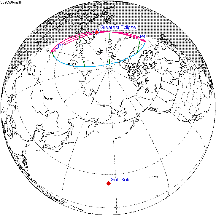 Цикл сароса. Карта солнечного затмения 8 апреля
