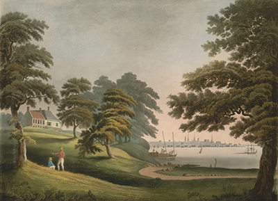 Distant View of New York City with Hobuck Ferry House on the Left, ~1841