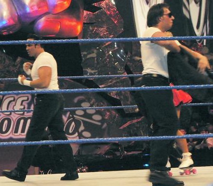 Deuce (left) with Domino before a match on a SmackDown! taping