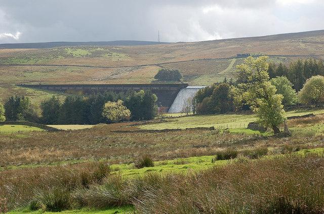 Farmland and dam, Wet Sleddale - geograph.org.uk - 1530621