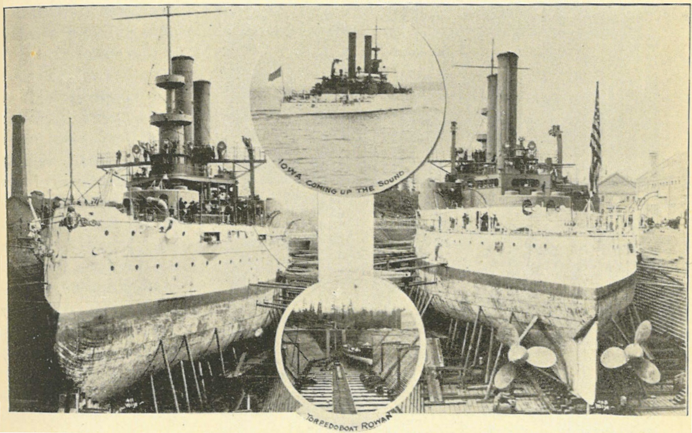 "In the Navy Yard of Puget Sound", in ''Seattle and the Orient'' (1900). Two ships are shown in [[drydock
