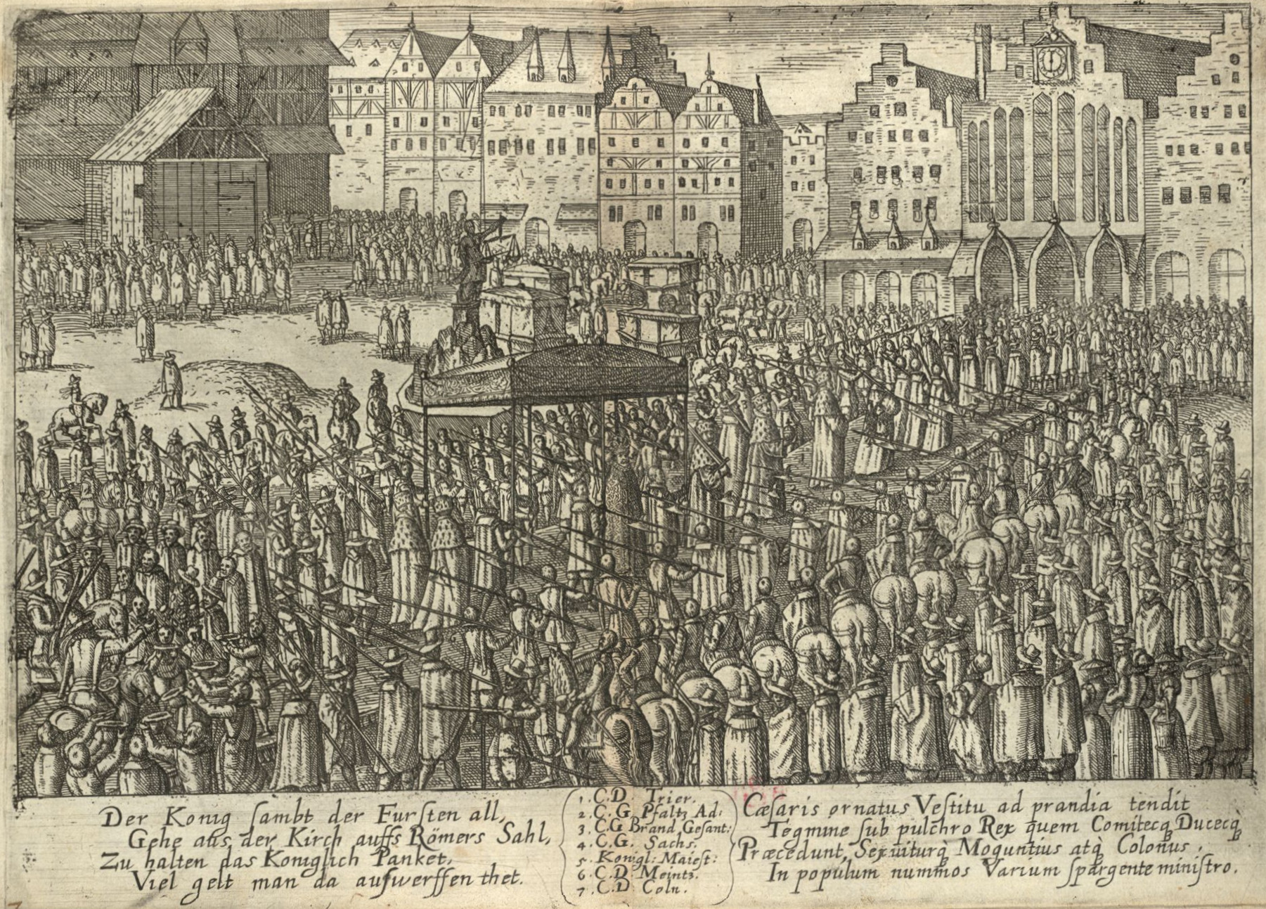 Coronation procession of Matthias on June 13, 1612 in front of the Römer in Frankfurt