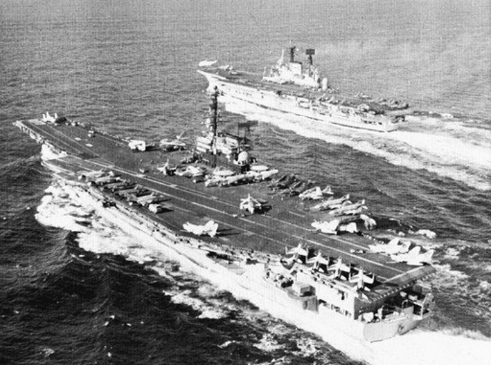 File:USS Forrestal (CVA-59) and HMS Ark Royal (R09) underway in the Mediterranean Sea c1973.jpg