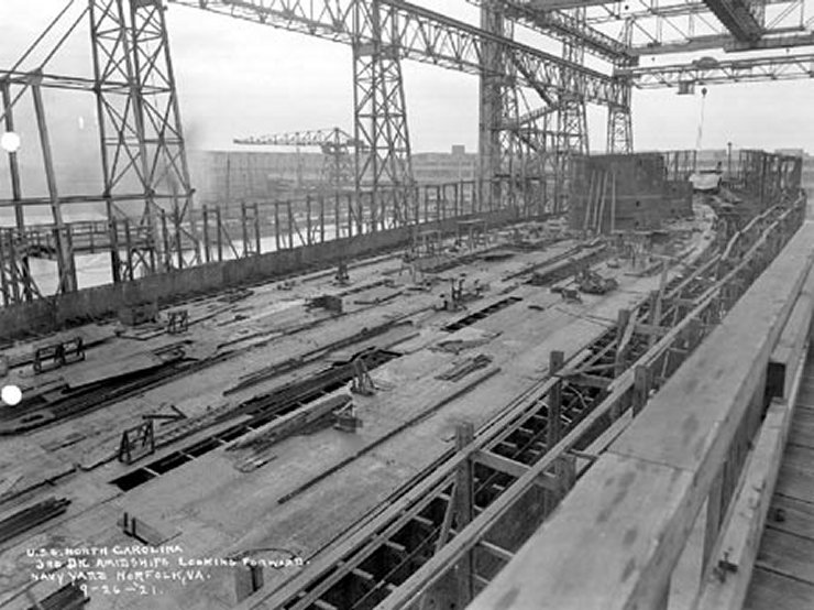 File:BB-52 PCU North Carolina, view from 3rd deck midships looking forward.jpg