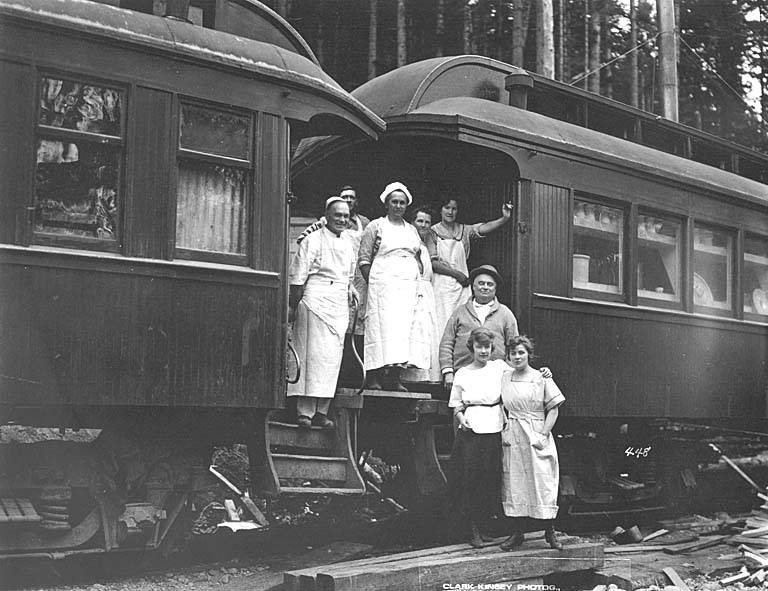 File:Crew outside kitchen and mess hall cars, Northern Coast Timber Company, ca 1911 (KINSEY 355).jpeg