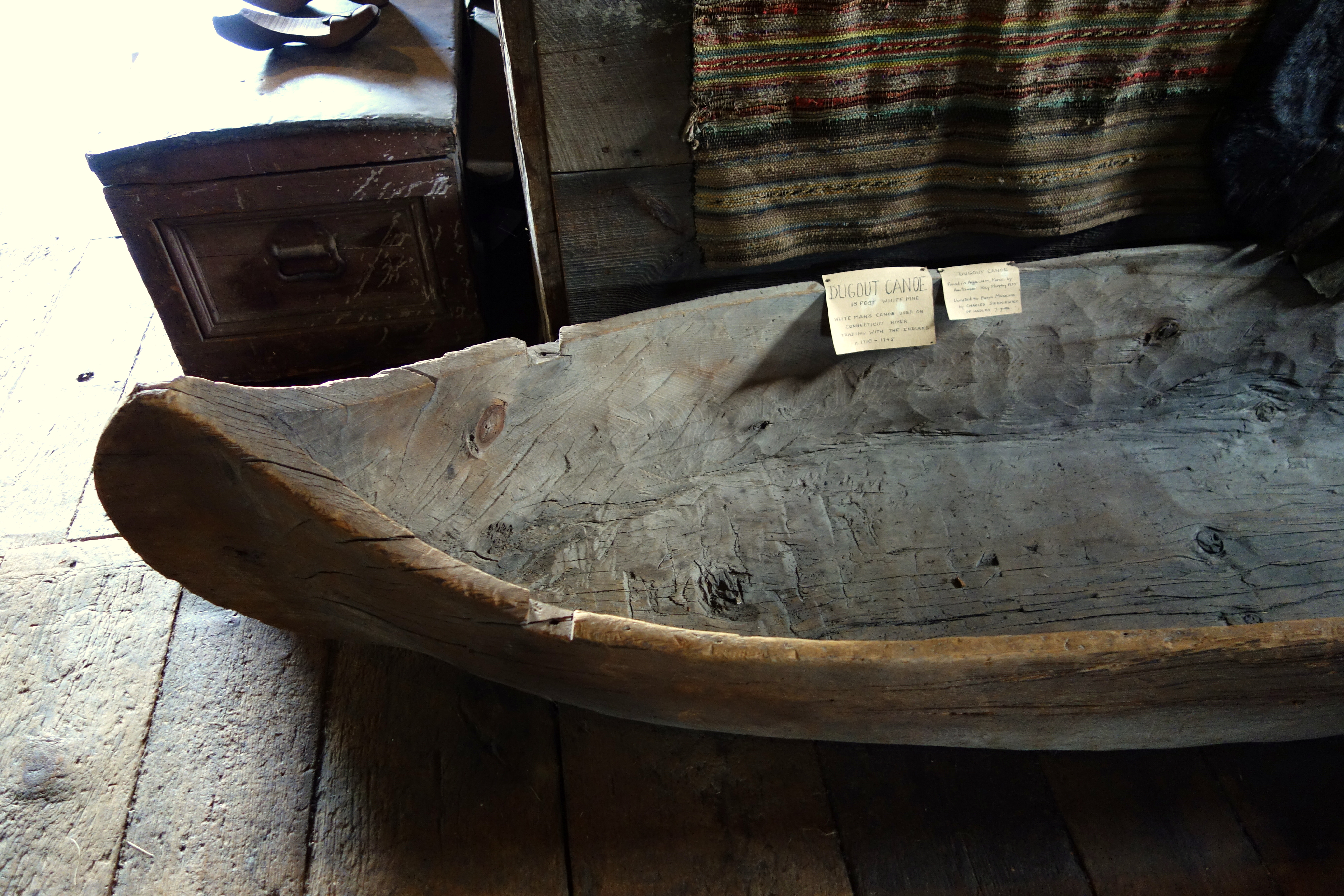 file:dugout canoe, view 1, 18 foot white pine, white man's