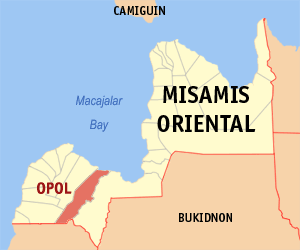 Mapa sa Misamis Oriental nga nagpakita kon asa nahimutang ang Opol
