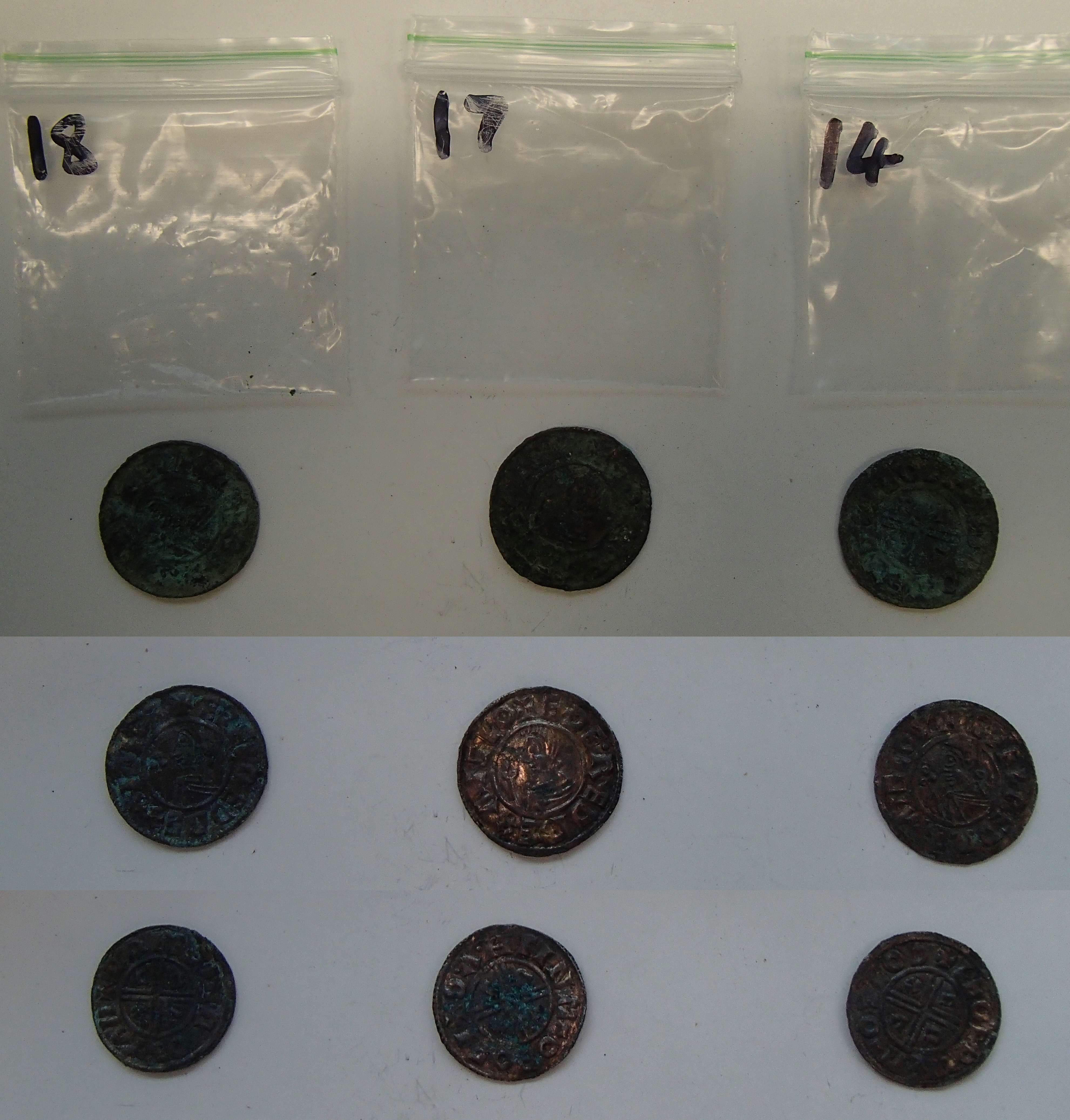 File:Willingham St Mary 2017T319. Picture shows 3 coins before cleaning (top row). No.18 was