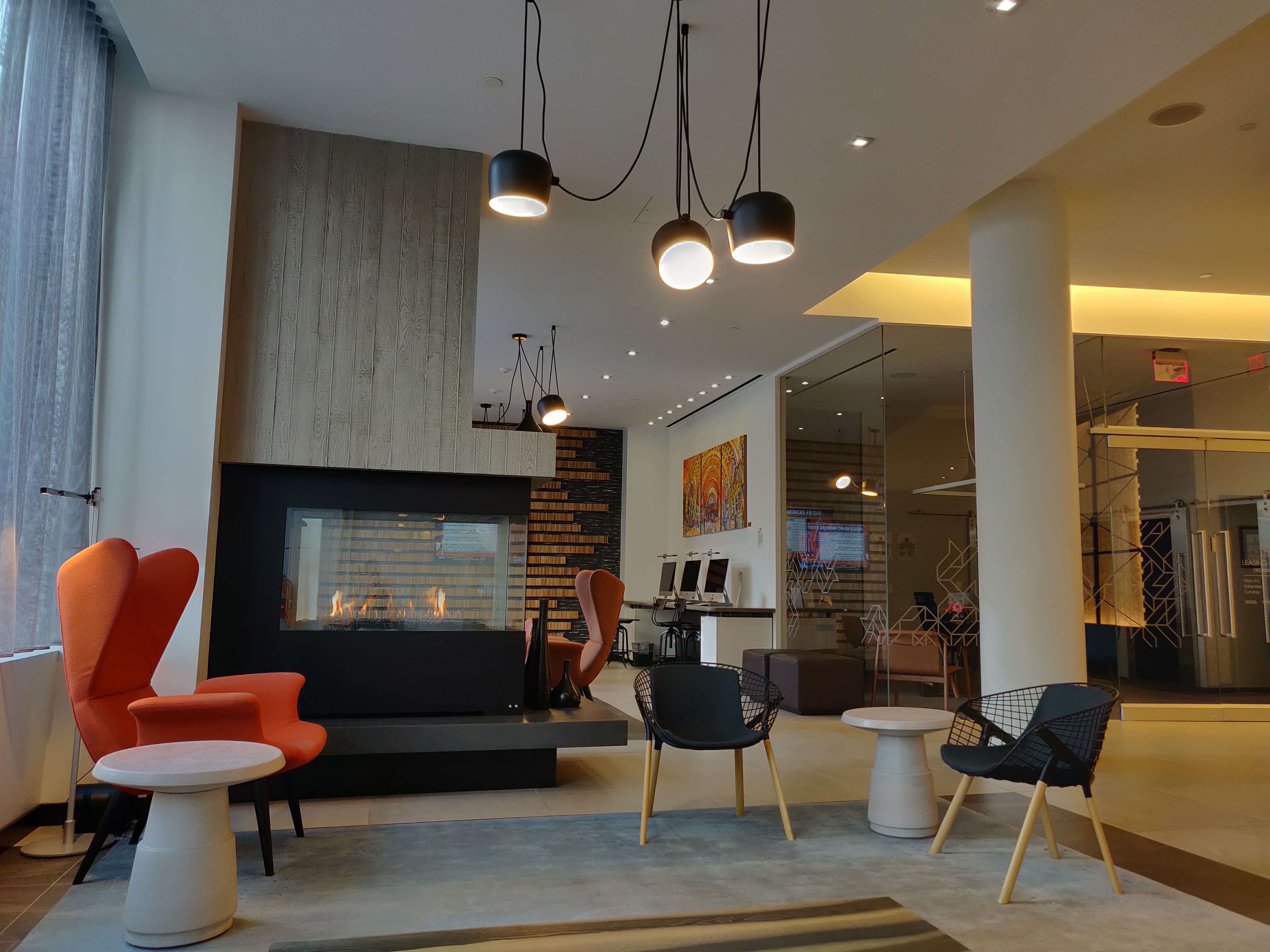 Lobby of a contemporary apartment building in [[Washington, D.C.