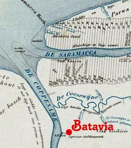 Batavia op een plantagekaart door districtscommissaris J.F.A.C. van Rosevelt, circa 1870