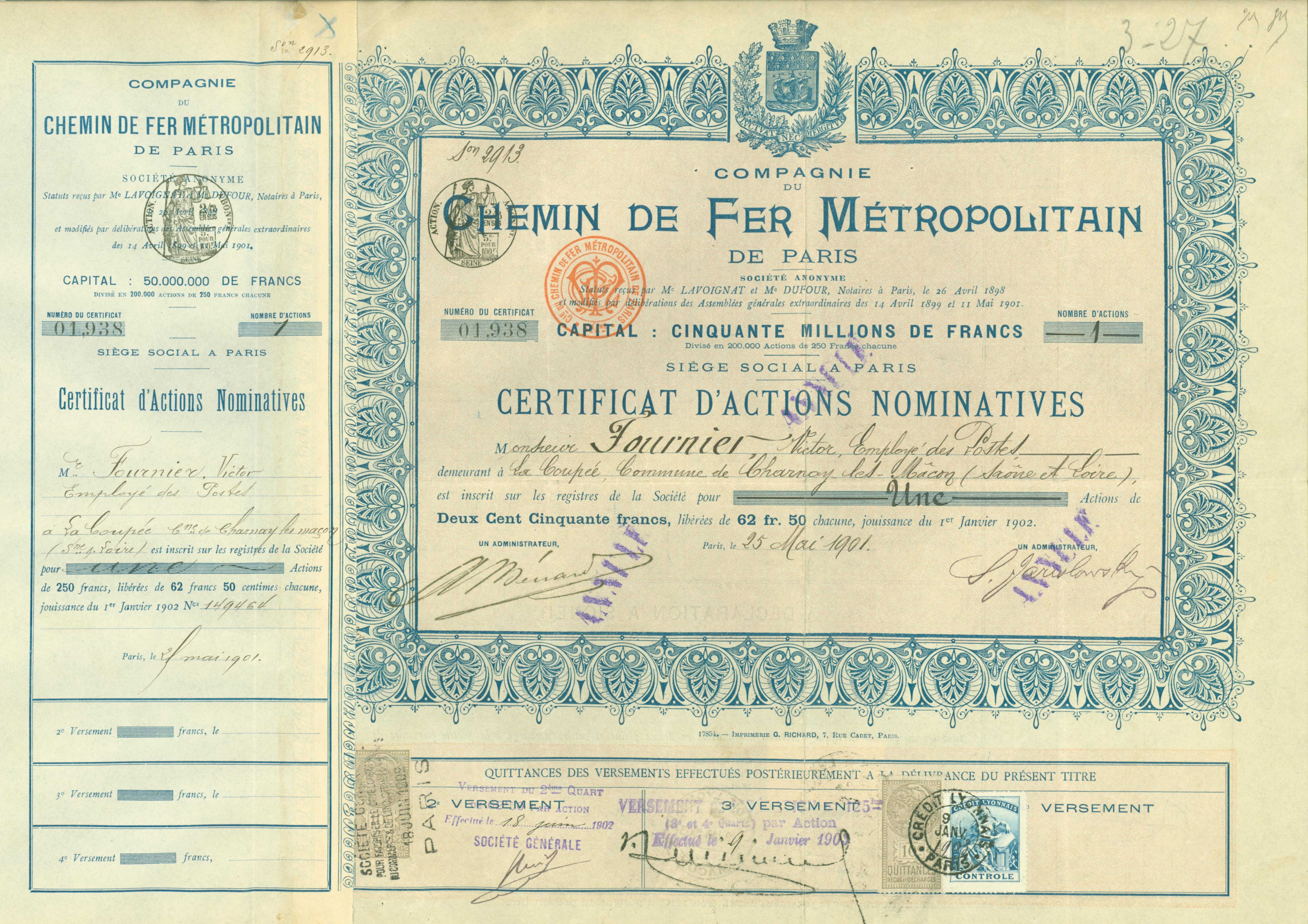21,5 mm BOUTON CMP COMPAGNIE DU CHEMIN DE FER MÉTROPOLITAIN DE PARIS 1900 