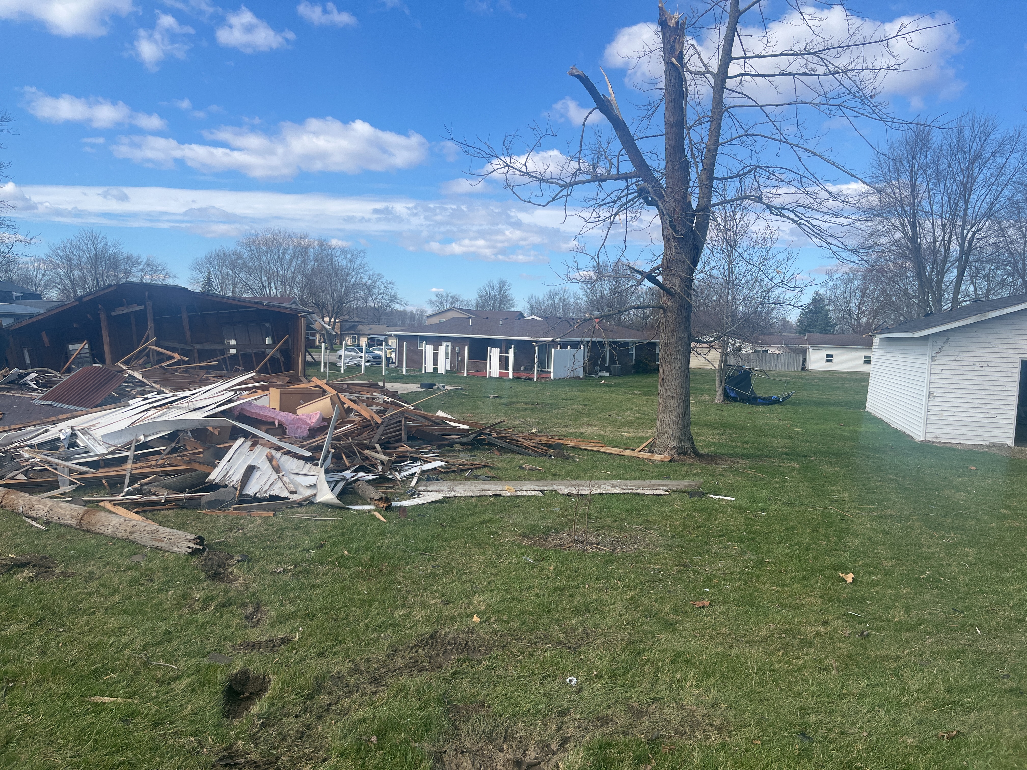A home that was heavily damaged at EF2 intensity in Selma, Indiana.