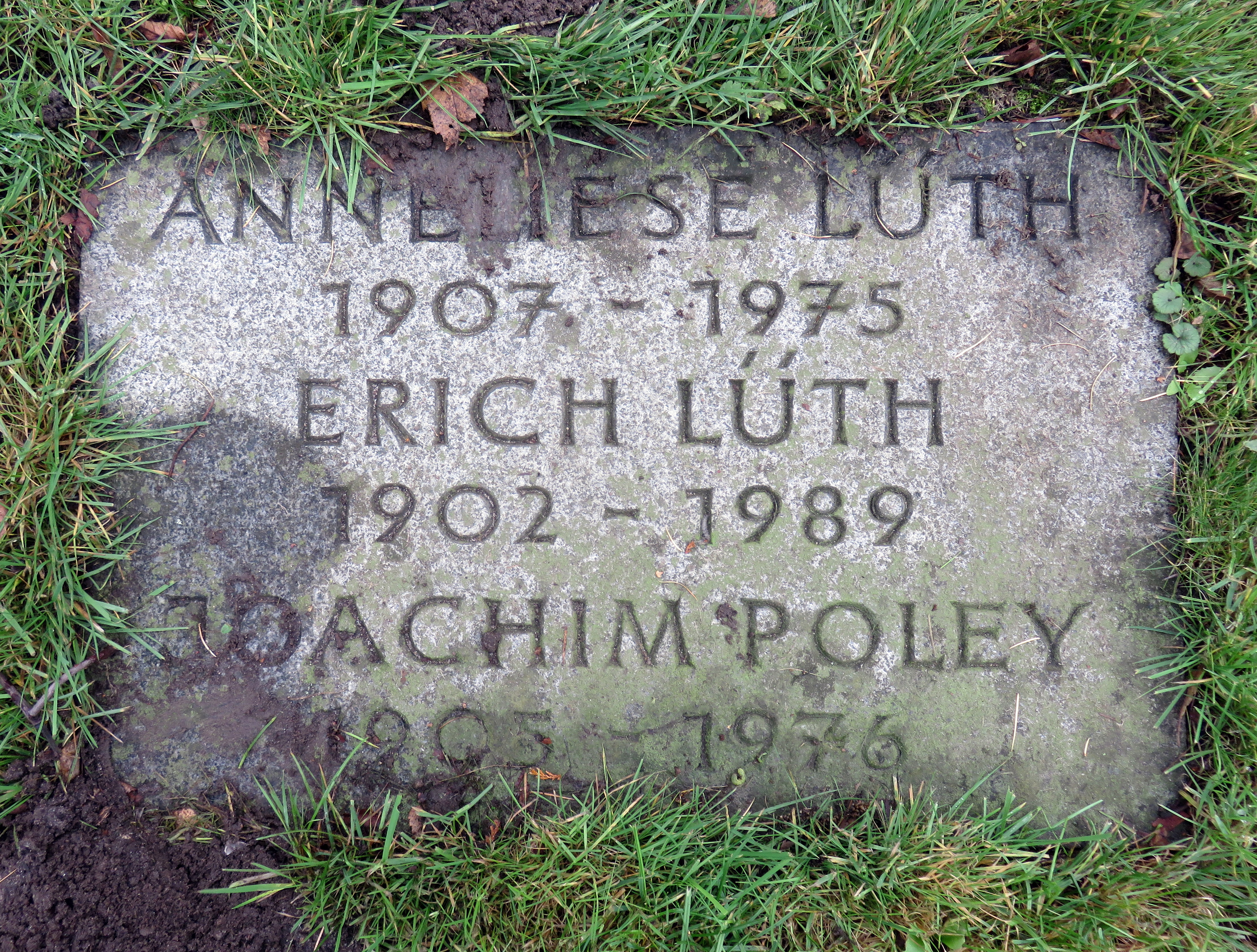 Kissenstein für Erich Lüth auf dem [[Friedhof Ohlsdorf