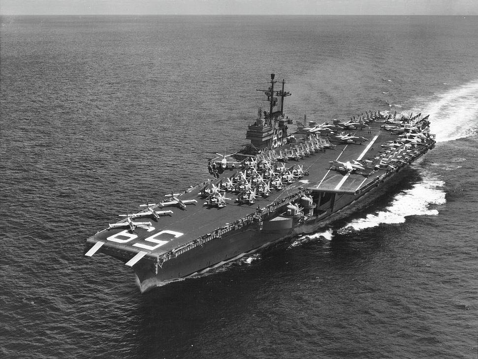 USS Forrestal (CVA-59) underway at sea in 1957.jpg