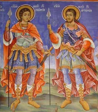 File:Archangels Chapel in Rila Monastery Saint George and Saint Artemius Fresco in the narthex - 1845.jpg