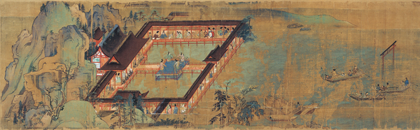 Sinistically composed landscape of the Itsukushima Shrine in Miyajima and the famous floating torii Ippen Shonin Eden [fr], 1299