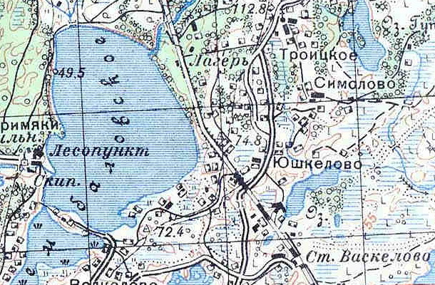 Деревня Троицкое на карте 1939 года