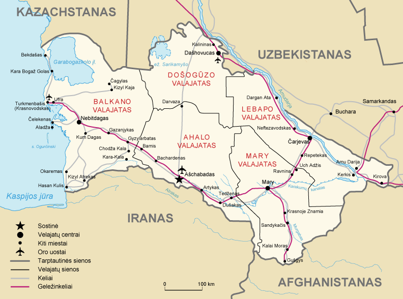 Карта туркменистана с городами на русском языке подробная с городами