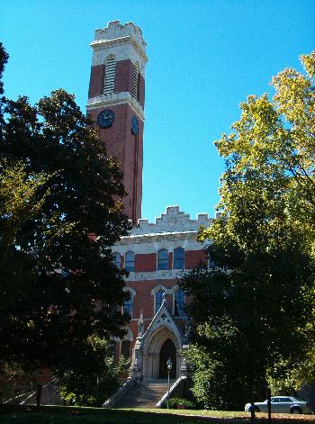 After a fire, Old Main Hall was rebuilt with one tower and renamed Kirkland Hall. It is currently home to Vanderbilt's administration.