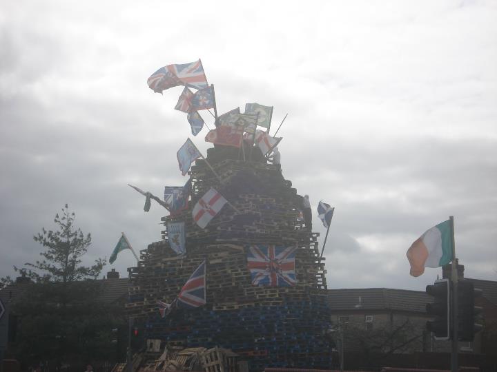 File:British flag and Ulster banner on bonfire - Belfast, August 2011.jpg