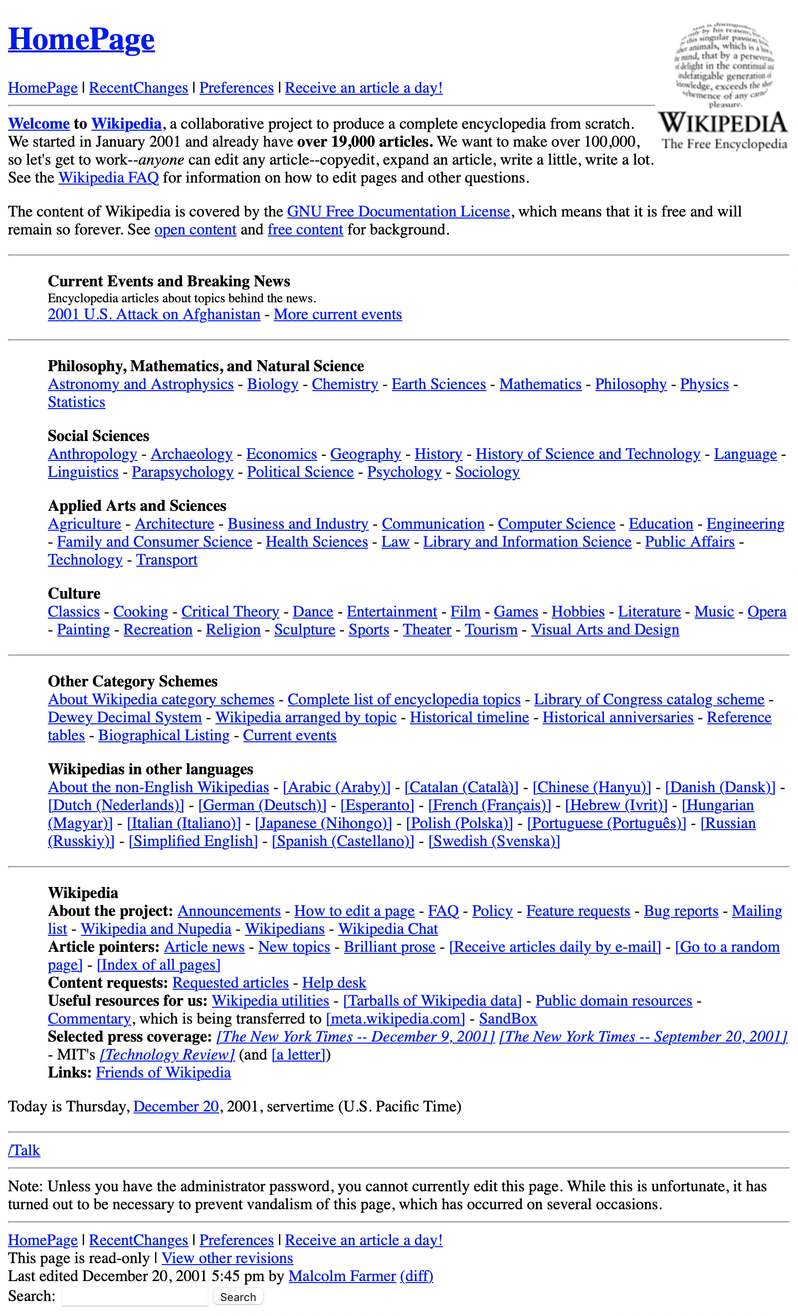 File:English Wikipedia HomePage 2001-12-20.png - Wikimedia Commons