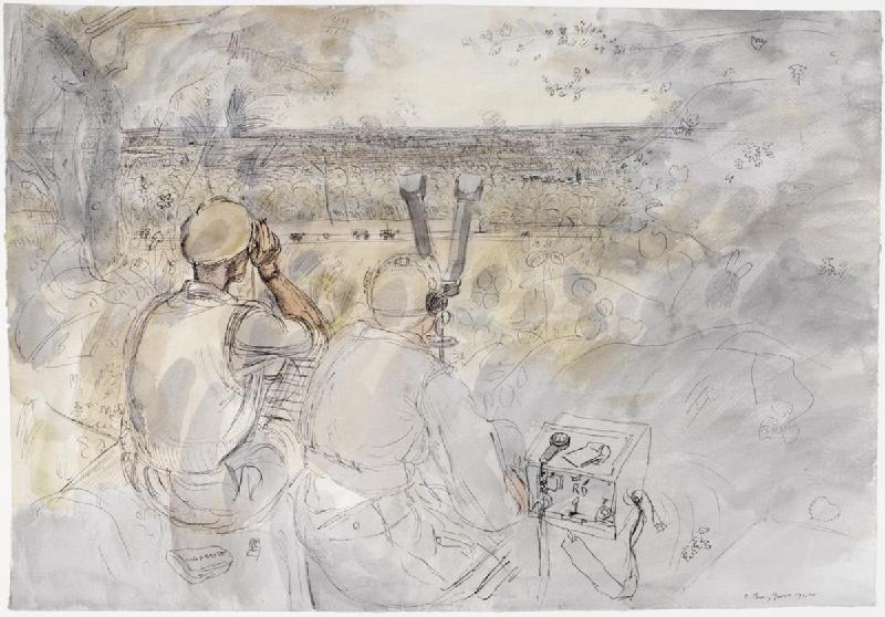 File:Liberation and Battle of France- Artillery Observation Post on Mount Pincon - the Gunners are directing fire on to an enemy strong point in the village of St Pierre, 10th August 1944 Art.IWMARTLD4484.jpg