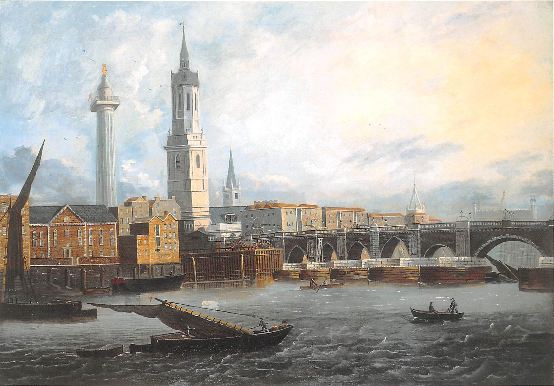 London Bridge in 1757. Medieval London Bridge.