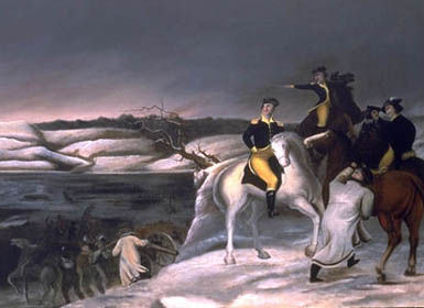The Passage of the Delaware depicted by Edward Hicks, inspired by Thomas Sully.