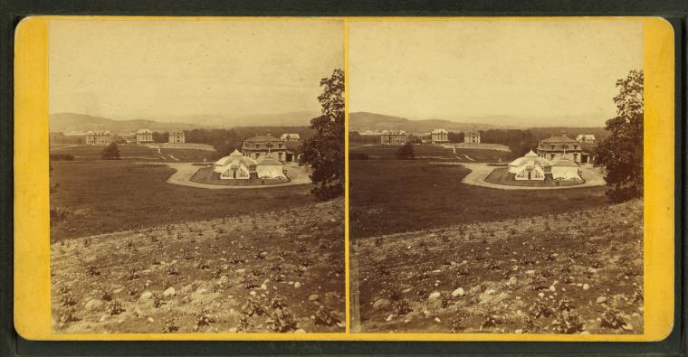 File:View of the Massachusetts Agricultural College, showing fields and the plant house, by Lovell, J. L. (John Lyman), 1825-1903.jpg