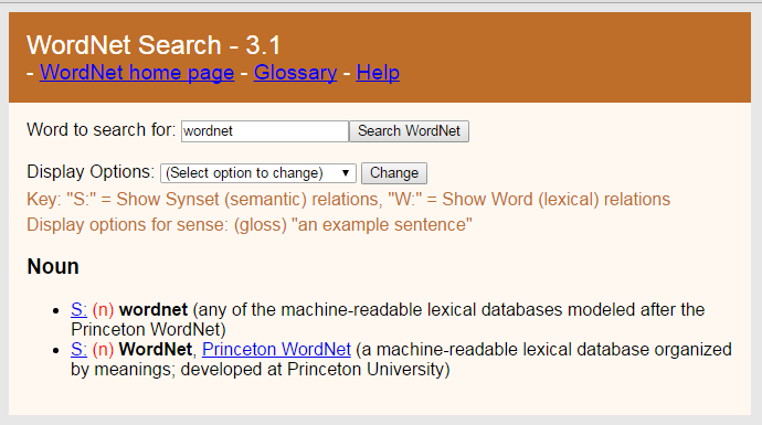 The set of synonyms and dictionary-based related words for the word