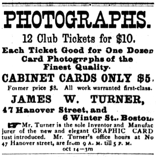 File:1876 James W Turner photographer advert 47 Hanover Street in Boston.png