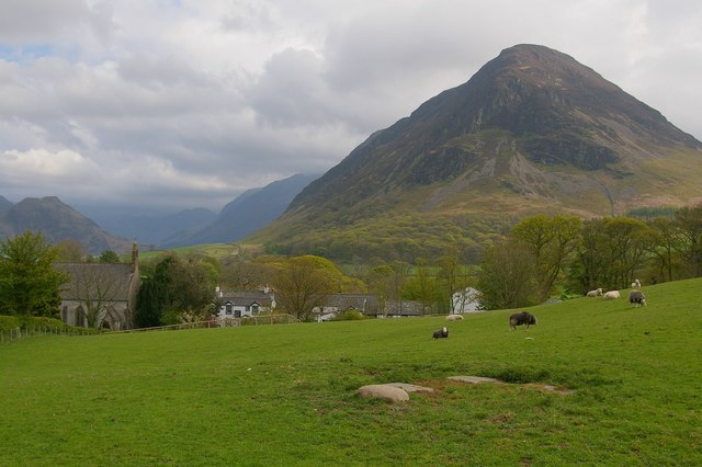 Field with Mellbreak and Kirkstile Inn in the Background - geograph.org.uk - 238087